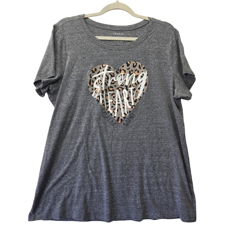 Torrid Womens Plus Size 2 Grey Strong Heart Calm Mind Leopard Graphic T-Shirt‎
